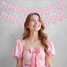 2 decoraciones de lazo rosa, guirnalda de lazo de satén rosa, decoración de cumpleaños para despedida de soltera (rosa B)