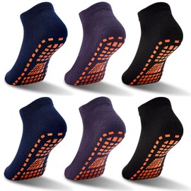 GRPSKCOS Non Slip Kids Socks- 6 Pairs Trampoline Anti-Skid Socks Sticky Grips Indoor Breathable Socks for Boys Girls Kids (03 Black*2+Navy*2+Dark Purple*2, 10-13 Years)