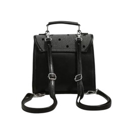 DotCharm Mini Backpack, Polka Dot Pattern with Bow Detail, Convertible Straps, Black and Grey (Black Dots on Grey)