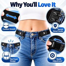Unisex 3cm Elastic Fabric Belt for Jeans and Pants, Invisible-Style Waist Belt (Black)
