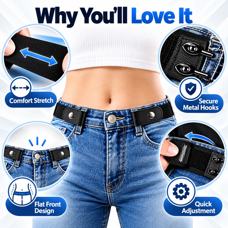 Unisex 3cm Elastic Fabric Belt for Jeans and Pants, Invisible-Style