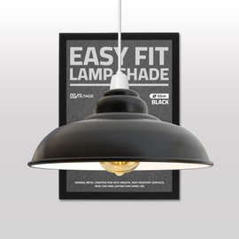 Modern Industrial Metal Ceiling Lampshade 32cm Curved Easy Fit Pendant Lamp Shade with Free Reducer Plate for Living Room (Black Inner White)