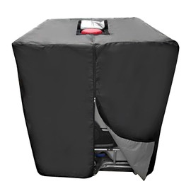 lanema IBC Tote Protective Cover for 275 Gallon (1000L) Outdoor Rain Barrel Tank, Waterproof, 210D Oxford Cloth (Black), 120*116*100 cm