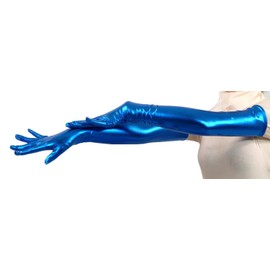 VSVO - Guantes de Licra metálicos Brillantes para Mujer, Azul Oscuro, 56 CM / 22 Inches