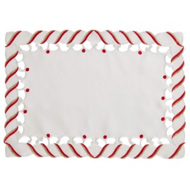 Ivory White and Red Holiday Christmas Candy Cane Dinner Placemat, 14" X 20" Rectangular, 100% Polyester, (4 Piece).