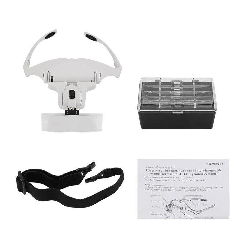 Hands Free Eyeglasses Bracket Magnifier with 5 Pcs Lenses Headband