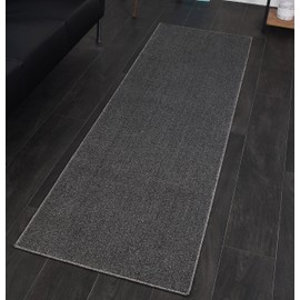 Extra Thick Residential Hallway Entryway Kitchen Floor Carpet Runner Rug | Slip Skid Resistant Rubber Backing | 26 inch Wide X 12 ft Long | Grey