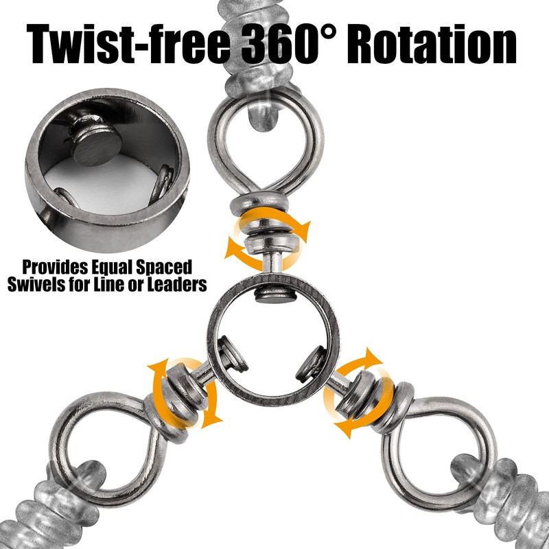 Alwonder 100 Pk Stainless Steel 3-Way Fishing Swivels, 56Lb