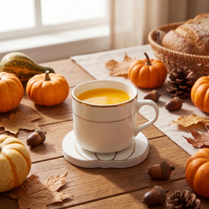 FoldTier 6 Pcs Marble Pumpkin Fall Coasters, Halloween Drink Coasters