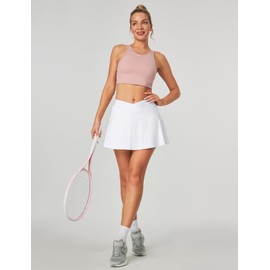Ewedoos Women's Athletic Skirt Cross Waist Tennis Skirt with Pockets Linner Skorts Tennis Skirts Golf Pickleball Casual White