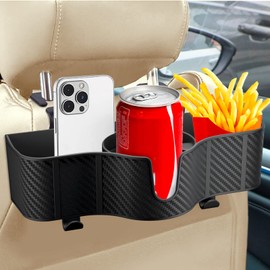 OUSHASAA 3-in-1 Car Headrest Backseat Organizer with 3.7" Backseat Cup Holder for Car, Seat Back Organizer with Hooks