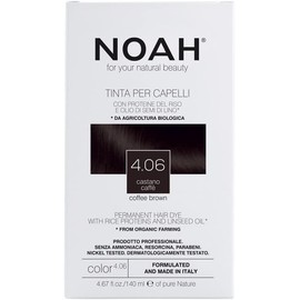 NOAH Permanent Hair Dye 4.06 Coffee Brown – Ammonia-Free Hair Colour with Linseed Oil & Rice Proteins - Nourishing, Long-Lasting & Grey Coverage - Complete Hair Colour Kit - 140ml