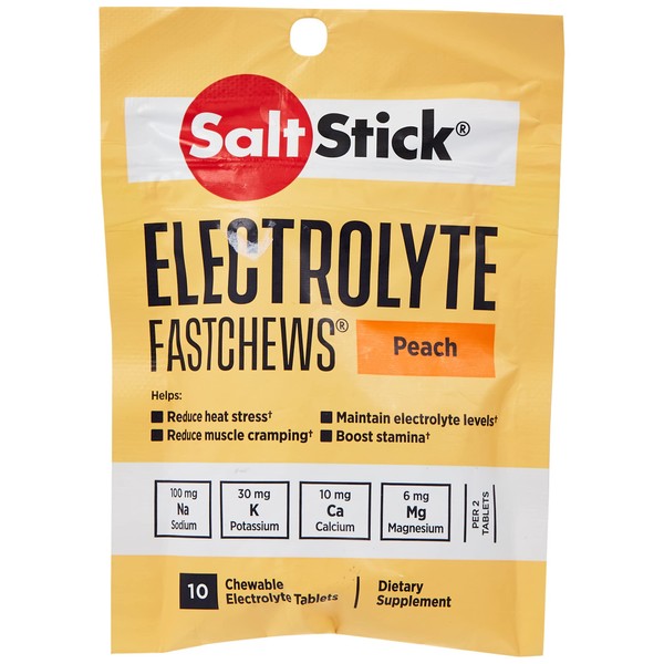SaltStick Fastchew Electrolyte Replacement Tablets for Rehydration, Packet of 10 Tablets, Peach, 10 Count (7201761)