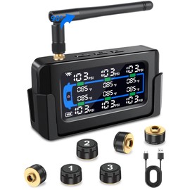 6-Wheel RV Tire Pressure Monitoring System TPMS Tire Pressure Monitor System RV Trailer 6 Sensors 130 PSI Signal Booster Antenna 66ft Solar/USB Charging for Travel Trailer Truck Color Display