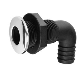 JT-HLM 90 Degree 1-1/2'' Nylon Thru Hull Connector,Black Deck Drain with Stainless Steel Trim Cover, Hose Pipe Elbow Bilge Pump Drain Thru Hull Fitting