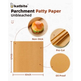Katbite 300Pcs 6x6 Inches Patty Paper, Burger Patty Paper, Unbleached Parchment Sheets, Heavy Duty & Non-Stick, Squares for Seperating Patty, Cookies, Storing Foods Wrapping Candies