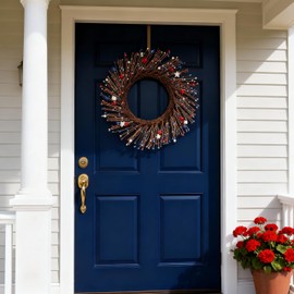 HipTree 20 Inch Patriotic Wreath for Front Door, 4th of July Door Wreath