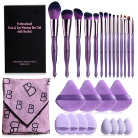 BS-MALL 14 Pcs Travel-friendly Makeup Brush Set With Eyeshadow Brush, Foundation Brush, Triangle Puff & Finger Sponges, Mini Makeup Sponge & Magic Tape Storage Bag For Daily Use
