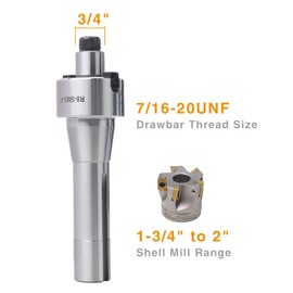 Jerax tools R8 Shank Shell Face Mill Arbor Adapter Holder, Arbor: 3/4'', Range: 1-3/4''-2'', for Bridgeport - 7/16''-20