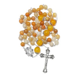 KOMI Yellow Agate Rosary Beads for Women 8mm Stone Virgin Mary Rosaries Necklace Catholic Gifts