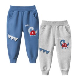 HILEELANG Pantalones deportivos para niños pequeños, pantalones deportivos de algodón, estilo casual, para juegos activos, paquete de 2, P1#bluegreydino, 3 Años