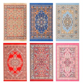 6 Pcs Miniature Carpets Mini Floral Print Carpet 6 Inch Vintage Woven Rug for Miniature House Furniture Decoration Accessory