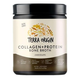 Terra Origin Collagen Protein Bone Broth Powder: 17g protein, supports hair, skin, nails, joints. Natural collagen, non-GMO, 20 servings. - Flavor: Chocolate