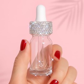 TISHAA Bling Mini Dropper Bottle – 5ml Refillable Clear Glass Travel Bottle with Rhinestone Cap for Perfume, Essential Oils, Serums, Gifts