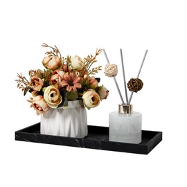 YEMTAL Bathroom Sink Countertop Vanity Organizer Tray, Silicone Kitchen Organizer Soap Tray, Organizer Counter Tray for Jewelry Perfume Cosmetics Keys - Black Silicone Rectangular 11.7”