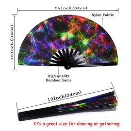 Amajiji Large Folding Fans Rave Festival Accessories for WomenMen, Chinease/Japanese Bamboo and Nylon-Cloth Perform Fan Hand Fan Gift Fan Craft Fan Dance Fan (AM5)