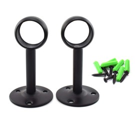 SDTC Tech 1 Inch Curtain Rod Ceiling-Mount Bracket Stainless Steel Flange Rod Holder Closet Pole End Supports Socket with Matching Screws, Black - 2 Pack