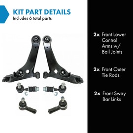 TRQ Front Steering & Suspension Kit Control Arm with Ball Joint Sway Bar Stabilizer Link Tie Rod Compatible with 2003-2006 Mitsubishi Outlander MI4510103 MI4511103