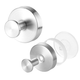 AHSMY Suction Cup Shower Hooks, 2 Pcs Stainless Steel Towel Hooks, Waterproof Heavy Duty Suction Hooks for Bathroom Kitchen Wall Smooth Surface, Silver