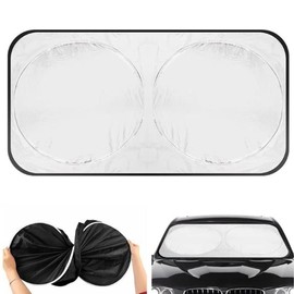 PLASTIFIC Universal Foldable Silver Car Windshield UV Visor Cover Front Rear Window Shade to Block UVR Keeping Your Vehicle Cooler (Silver With Pouch, 150 x 70cm)