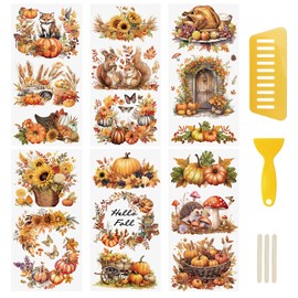 WANDIC 6 Sheets Autumn Theme Rub On Transfer Sticker, Hello Fall Harvest Stickers Transfer Decals for DIY Photo Albums Furniture, 5.9 * 11.8in
