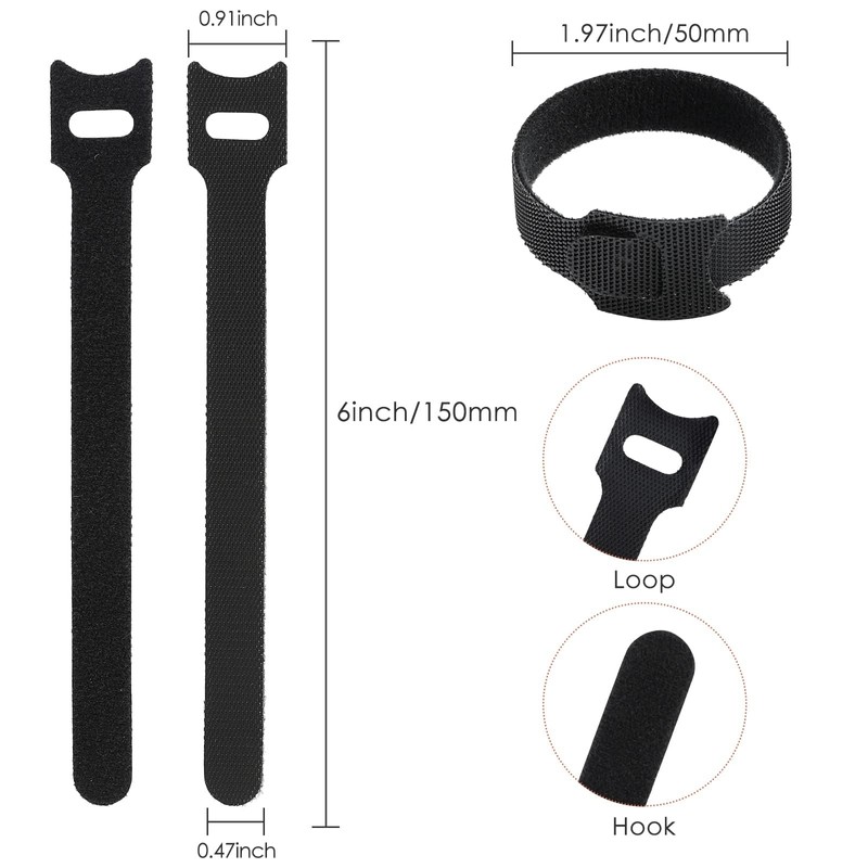 MVYC 240PCS 6 Inch Cable Ties- Hook and Loop Reusable