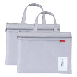 Mesh Zipper Pouch 11x13.7 in, A4 Double Pocket Waterproof File Bag with Handle, Document Storage for School/Travel/Office/Puzzle (Gray, 2pcs)