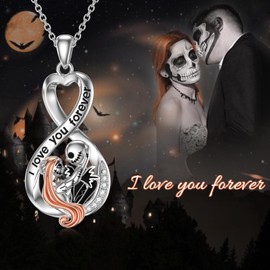 TOUPOP Nightmare Necklace Sterling Silver Jack and Sally Infinity Pendant Necklace Jack Skellington Skull Jewelry Birthday Christmas Gifts for Women Wife Girlfriend