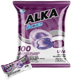 Arcor Alka Ice Mints with Gel Center - Grape Flavored, Menthol Eucalyptus Jelly Center - Aspartame-Free Long-Lasting Fresh Breath Mint Candy, Individually Wrapped, Party Size - (100 Pieces)