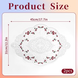 Pack of 2 Retro Embroidery Lace Placemats 45 x 31 cm Lace Table Mat Lace Doilies French Flower Embroidered Table Mat Vintage Crochet Doilies Vase Mat Cup Mat for Cups Bowls