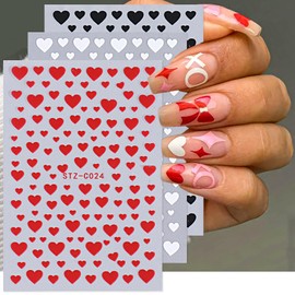 6Pcs Red Valentine's Day Nail Art Stickers 3D Self-Adhesive Love Heart-Shaped Black Adhesive Nail Stickers-Valentines Nail Supplies White Heart Nail Decals Valentine Sticker Charms Manicure Decoration