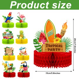 9 Pieces Hawaiian Centerpieces Luau Honeycomb Centerpieces for Tables Hawaii Luau Party Decorations Tropical Pineapple Centerpieces for Party Supplies Cakes Toppers Signs for 3d, 6.9 x 8.5 Inches