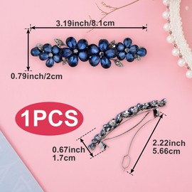 HINZIC Sparkly Rhinestone Hair Clip, Crystal Blue Flower Prom Barrettes Wedding Engagement Pageant Formal Dressy Decorative Accessories for Bride Women Thick Long Hair - 1PCS