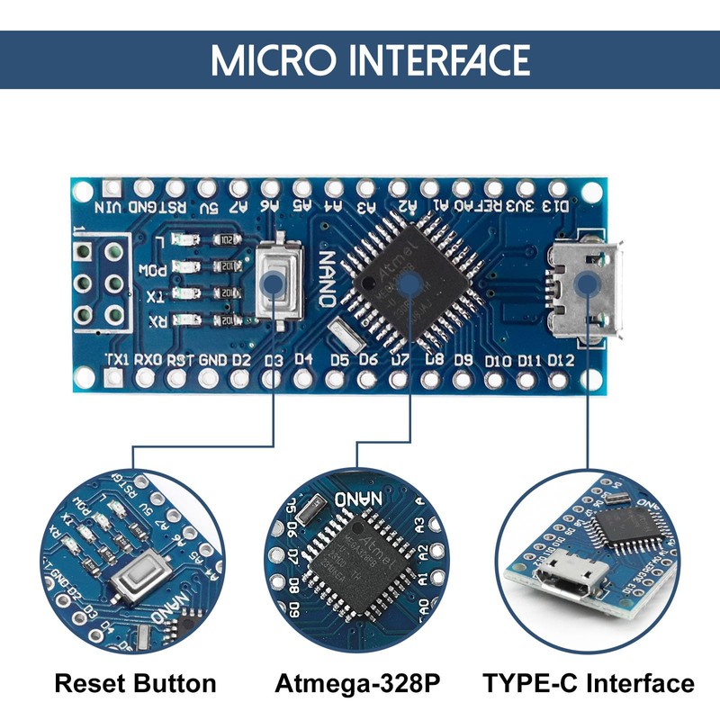 Ar-duino Nano MEGA328P Development Boards XTVTX Pack of 5 Nano