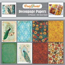 CrafTreat Peacock Feathers Decoupage A4 Paper for Craft Home Decor, Wall Art and Birthday Card Making - Poppy Garden - 8 Decoupage Sheet for Garden Decor, Furniture and Aesthetic Room Decor Supplies