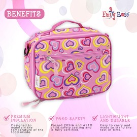 Emily Rose Kid's School Lunch Supplies Bundle - 10.5" Pink Food Box with Removable Strap and Matching Clear 16oz Reusable Travel Sports Water Bottle Set | Kids 3-6 (Playful Hearts)