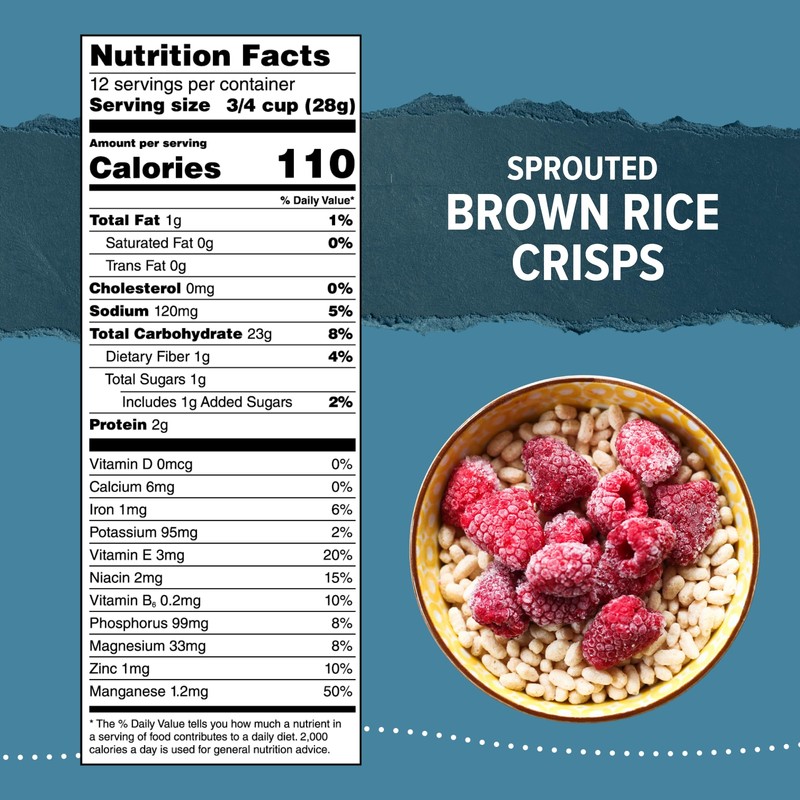 One Degree Organics Sprouted Brown Rice Crisps Cereal, Glyphosate-Free, Gluten-Free,