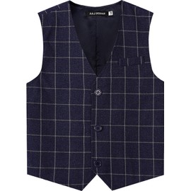 mintgreen Boys' Classic Vest, Children's V-Neck Wedding Regular Fit Suit Gilet, 128-164, Grid Blue