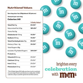 M&M'S Aqua Milk Chocolate Candy, 2lbs of M&M'S in Resealable Pack for Candy Bars, Birthday Parties, Graduations, Dessert Tables & DIY Favors