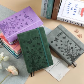 2026 Diary Day per Page, A5 Diary Page a Day January to December, Daily & Monthly Planner with Colorful Monthly Tabs, Floral Design, Elastic Pen Holder, Pen Loop & Inner Pocket, Sea Green.